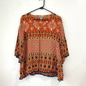 World Market Top Womens Small / Medium Boho Orange Made In India Oversized EUC